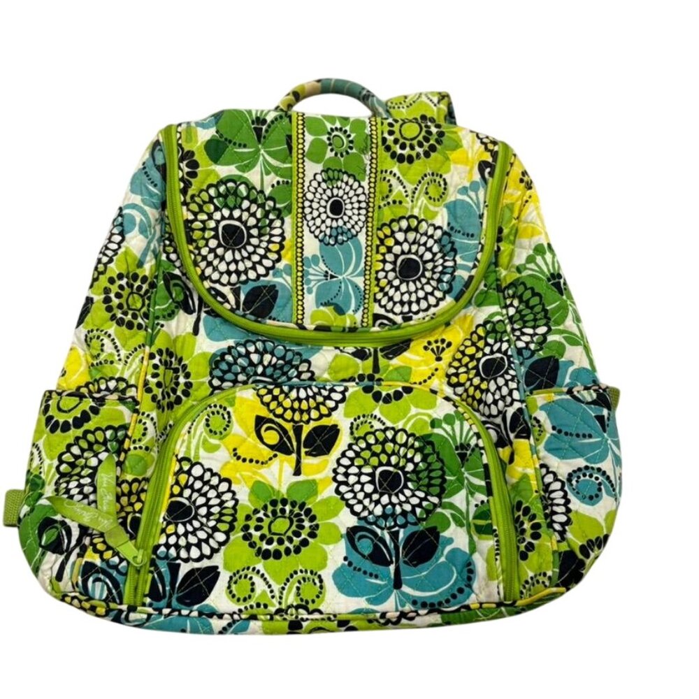 Vera Bradley Floral Quilted Backpack Lime's Up Lightweight Green Yellow
